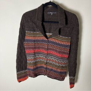 Sol 100% Baby Alpaca Sweater Cardigan Sz Sm Brown Collared EUC